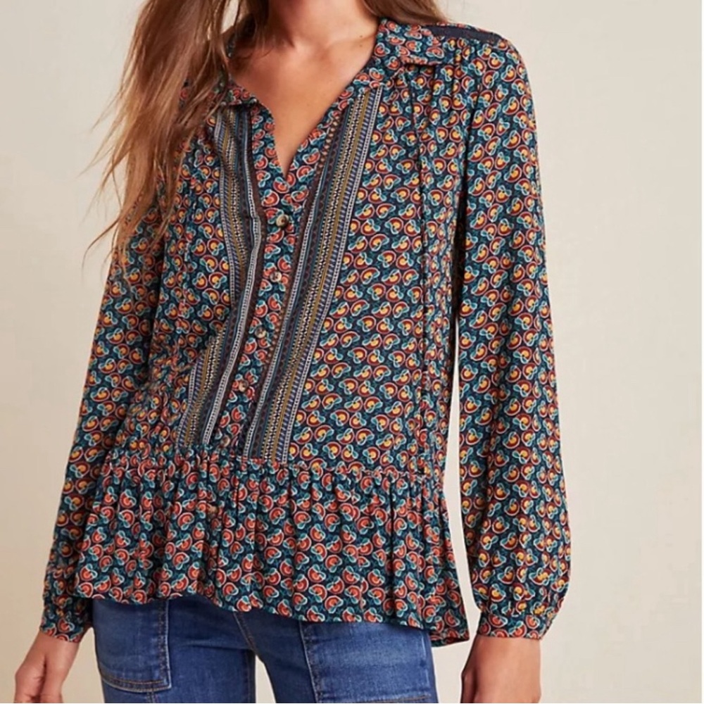 Anthropologie Maeve Janie Flounced Peasant Blouse Size 10